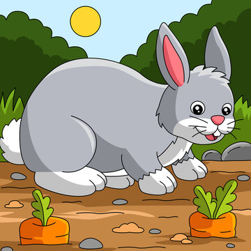 Rabbit Colored Cartoon Farm Illustration