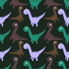 Kids seamless cartoon dinosaur pattern for fabrics and packaging and linens and wrapping paper and summer print