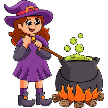 Witch Potion Pot Halloween Cartoon Colored Clipart