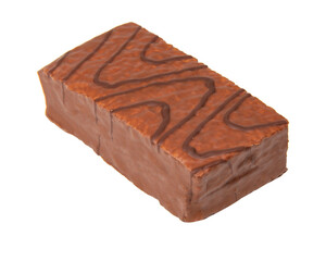 Biscuit cake with cream filling glazed chocolate isolated on the white