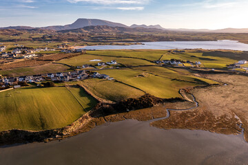 Aerial view of Dunfanaghy Bay in County Donegal at sunset - Ireland