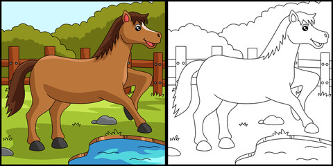 Fototapeta na wymiar Horse Coloring Page Colored Illustration