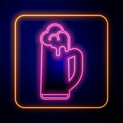Glowing neon Glass of beer icon isolated on black background. Happy Saint Patricks day. National Irish holiday. Vector