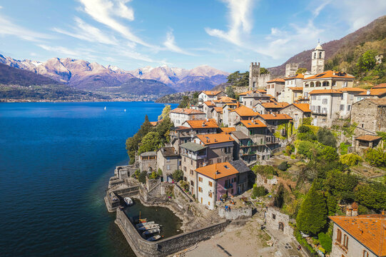Aerial view of the village Corenno Plinio, Lake Como, Italy