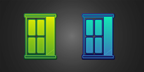 Green and blue Wardrobe icon isolated on black background. Cupboard sign. Vector