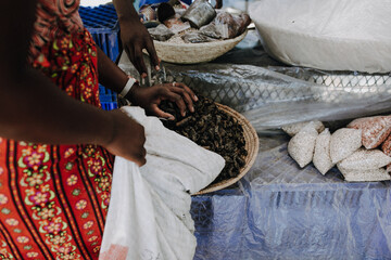 Basket full of Mopane Worms Namibia