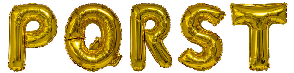 real balloons in the shape of letters p q r s t metallic gold - obrazy, fototapety, plakaty