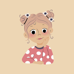 Fototapeta premium girl in a pink sweater props her head up with her hand