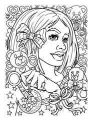 Afro American Woman With Toy Bear Adult Coloring