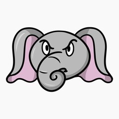 Angry little elephant, cartoon elephant emotions, vector illustration