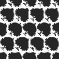 The suit of spades on a white background. Seamless pattern with black spades.