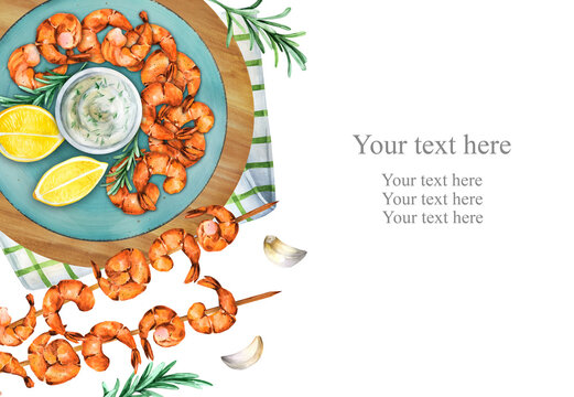 Fried shrimp  with sauce. Space for your text