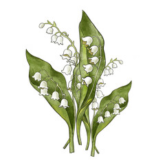 A bouquet of spring white forest lilies of the valley. Realistic drawing. - 502912058