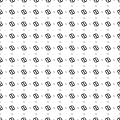 Square seamless background pattern from black cancer zodiac symbols are different sizes and opacity. The pattern is evenly filled. Vector illustration on white background