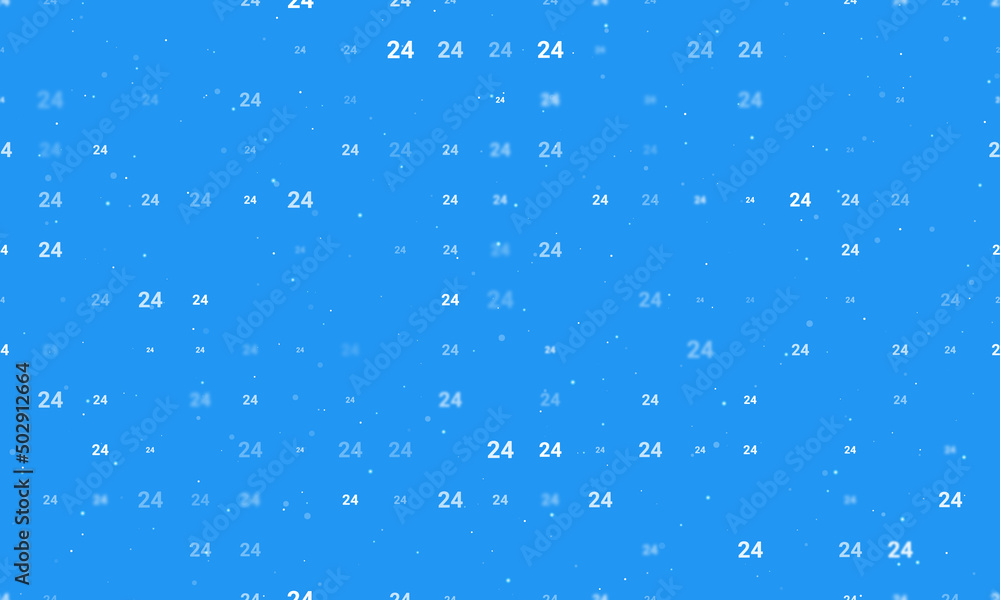 Poster Seamless background pattern of evenly spaced white around the clock symbols of different sizes and opacity. Vector illustration on blue background with stars