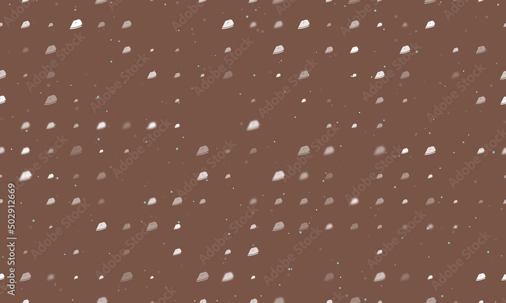 Poster seamless background pattern of evenly spaced white iron symbols of different sizes and opacity. vect
