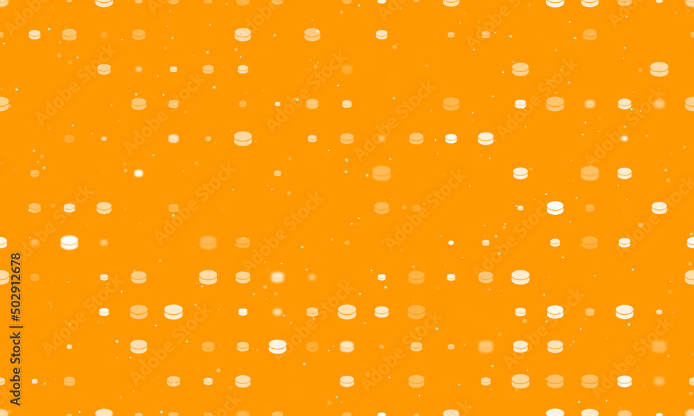 Poster seamless background pattern of evenly spaced white hockey pucks of different sizes and opacity. vect