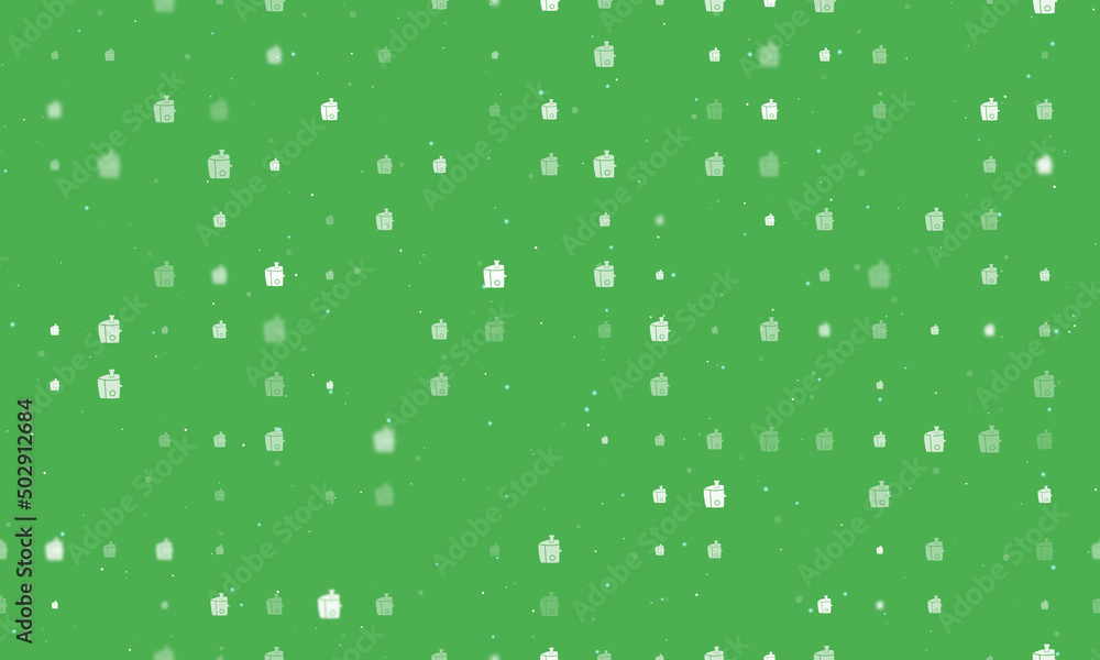 Poster seamless background pattern of evenly spaced white juicer symbols of different sizes and opacity. ve