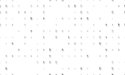 Seamless background pattern of evenly spaced black astrological saturn symbols of different sizes and opacity. Vector illustration on white background