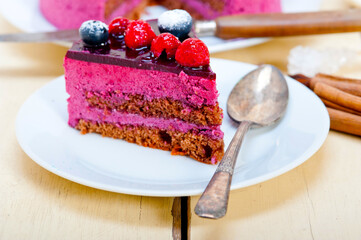 blueberry and raspberry cake mousse dessert