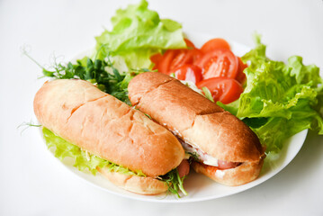 Hot dogs with sausage with herbs and tomatoes