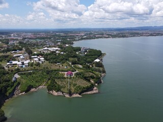 Fototapeta premium Miri, Sarawak Malaysia - May 2, 2022: The Landmark and Tourist Attraction areas of the of Miri City, with its famous beaches, rivers, city and scenic surroundings