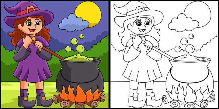Witch Potion Pot Halloween Coloring Page