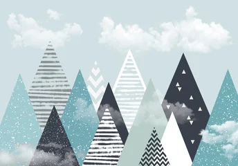 Wall murals Mountains children's picture blue mountains in the clouds for digital printing wallpaper, custom design for digital printing wallpaper, custom design wallpaper 