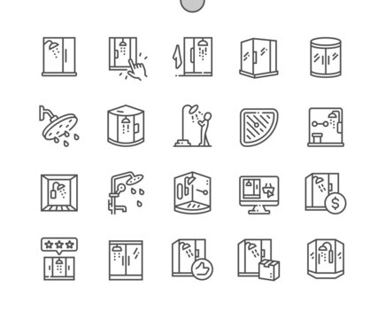 Shower stall. Bathroom. Best shower cabin. Pixel Perfect Vector Thin Line Icons. Simple Minimal Pictogram