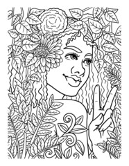 Afro American Beautiful Woman Adult Coloring Page 