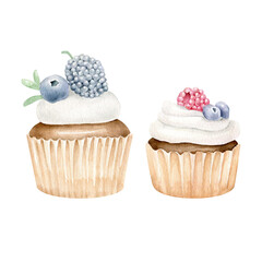 cupcakes with cream and berries