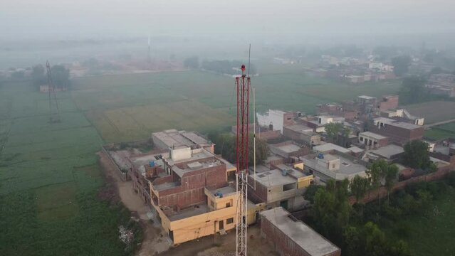 Beautiful aerial landscape at Kala Shah Kako Factory Industrial area of Punjab Pakistan at Sunset Time, drone's footage