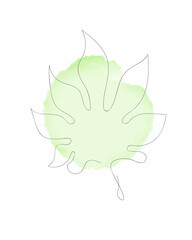 Vector illustration of watercolor flower with black line. Design for interior decoration, postcards, paintings and websites. Set of multicolored flowers. Vector isolated flowers on a white background