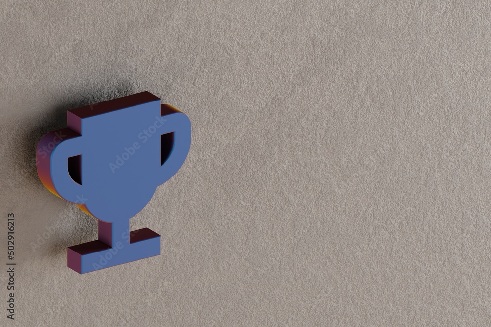 Poster beautiful abstract illustrations blue cup symbol icons on a wall background. 3d rendering illustrati