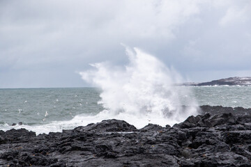 waves hitting the coast in iceland