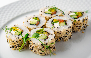 sushi roll in white plate