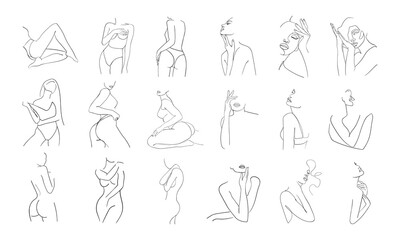 Abstract minimalistic female bodies. Modern single line art. Woman beauty fashion concept. - Vector illustration