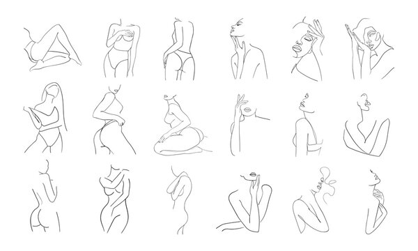 Abstract minimalistic female bodies. Modern single line art. Woman beauty fashion concept. - Vector illustration