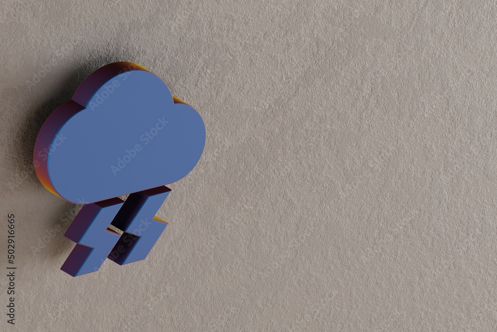 Poster beautiful abstract illustrations blue thunderstorm symbol icons on a wall background. 3d rendering i