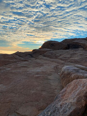 Colorful sunrise at Sinai Mountain, Holy Mount Moses in Egypt, North Africa. Beautiful view from the mountain
