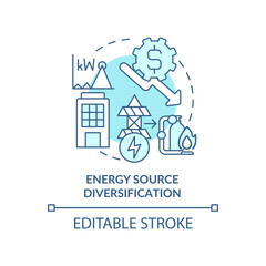 Energy source diversification turquoise concept icon. Implementing energy plan abstract idea thin line illustration. Isolated outline drawing. Editable stroke. Arial, Myriad Pro-Bold fonts used