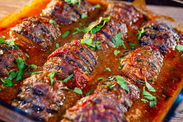 eggplant baked in tomato sauce with minced meat