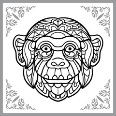 Monkey head zentangle arts isolated on white background