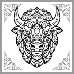 Bison head zentangle arts isolated on white background