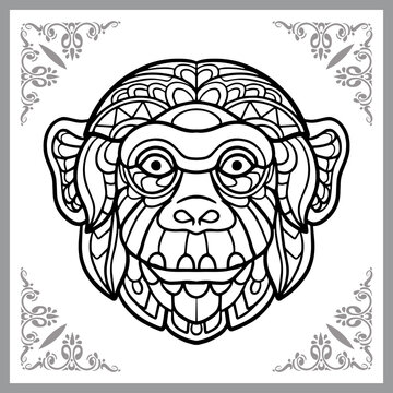 Monkey head zentangle arts isolated on white background