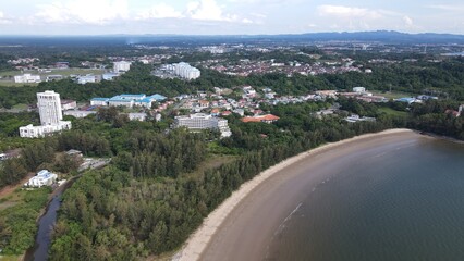 Miri, Sarawak Malaysia - May 2, 2022: The Landmark and Tourist Attraction areas of the of Miri City, with its famous beaches, rivers, city and scenic surroundings