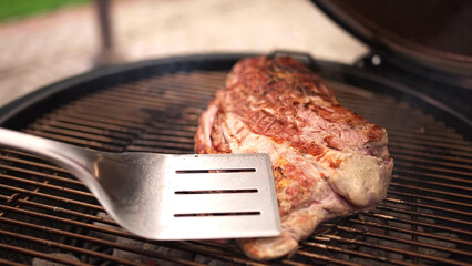 Cooking vane touches meat on a grill