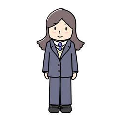 スラックスの制服を着た女子学生のイラスト