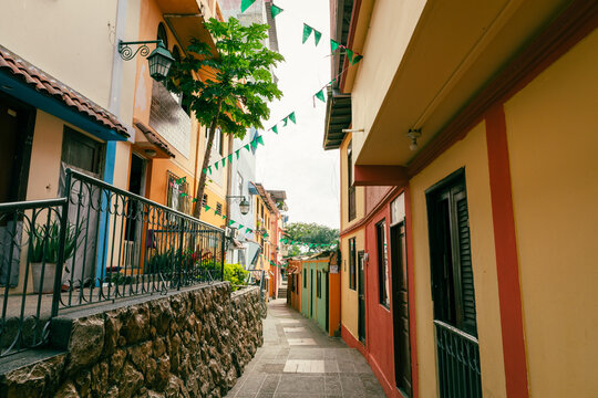 Guayaquil, Las Penas neighborhood on Santa Ana Hill. Traditional colonial architecture in second largest city in Ecuador. Popular tourist destination.
