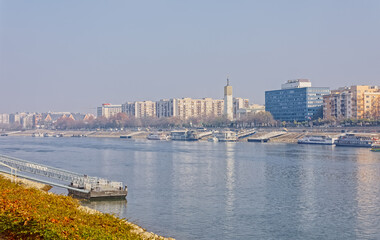 Fototapeta premium Budapest coastal view of the tourist boats at the Danube river